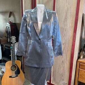 Elegant Silver Blazer and Skirt Set